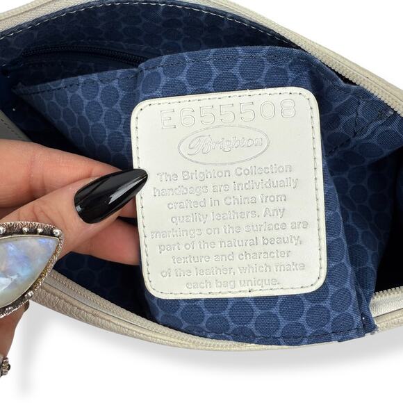 BRIGHTON Barbados Ziptop Hobo white leather shoulder bag with rainbow strap - Picture 9 of 16